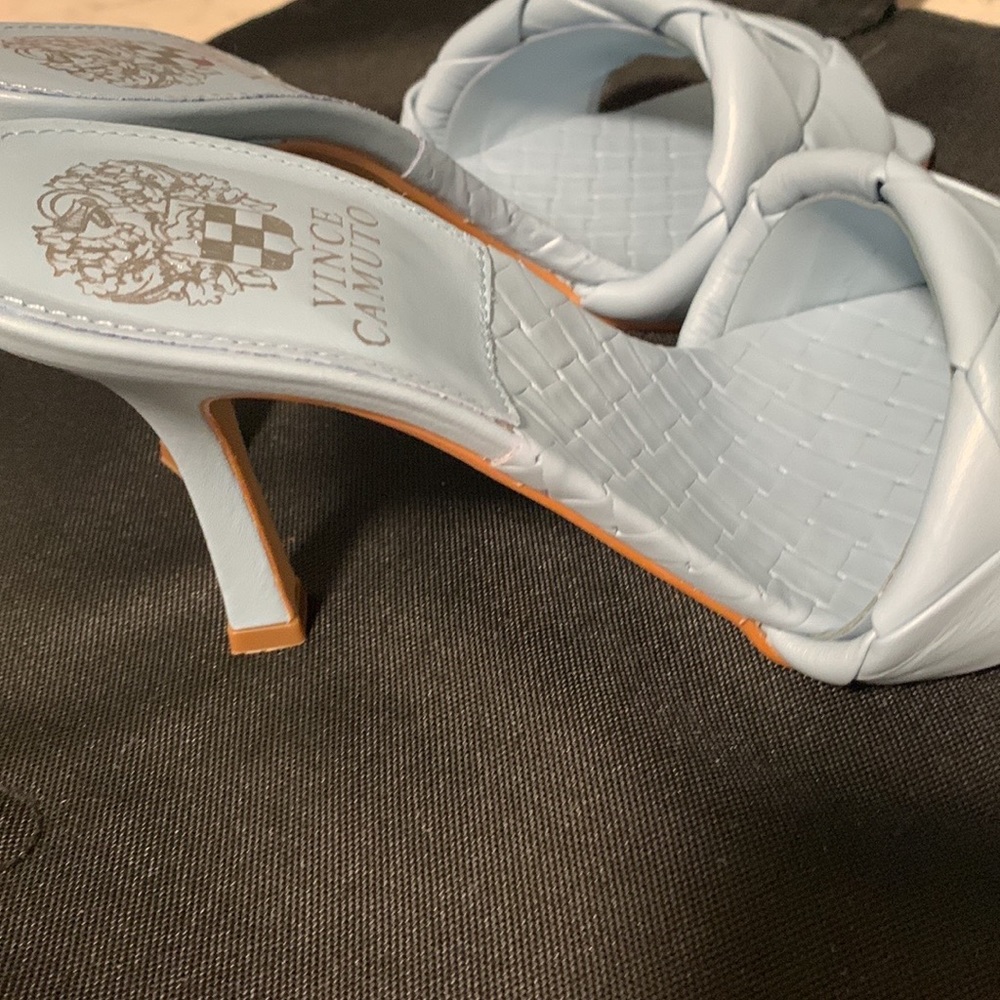 Baby blue slip on heels